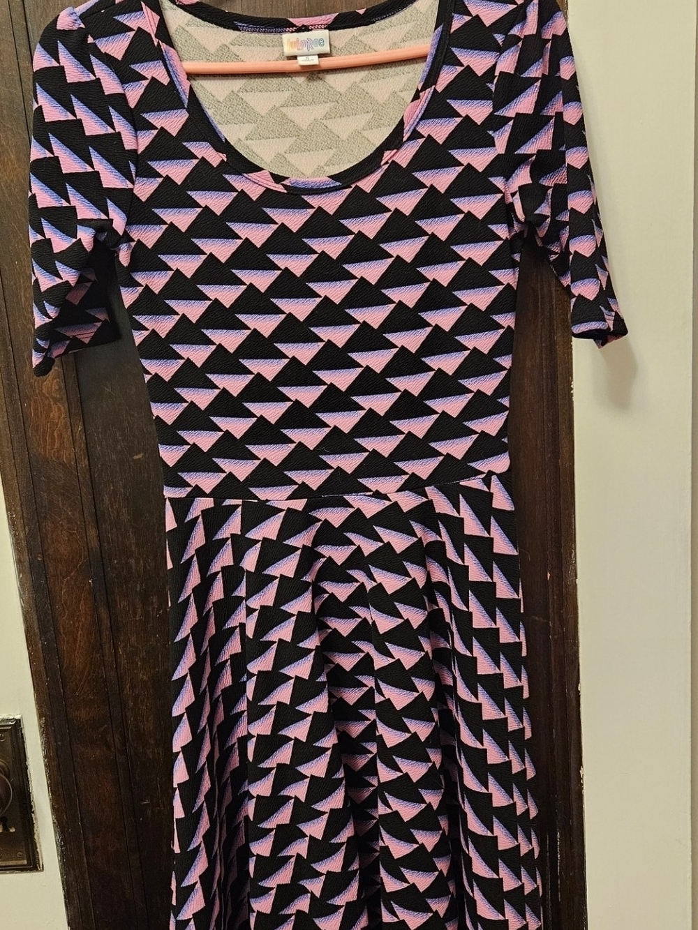 LuLaRoe Black and Pink Geometric Skater Midi Dress